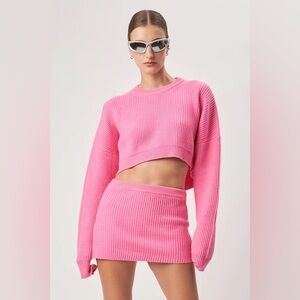 NWT Ronny Kobo Violet Knit Wool Crop Top Sweater In Hot Pink S